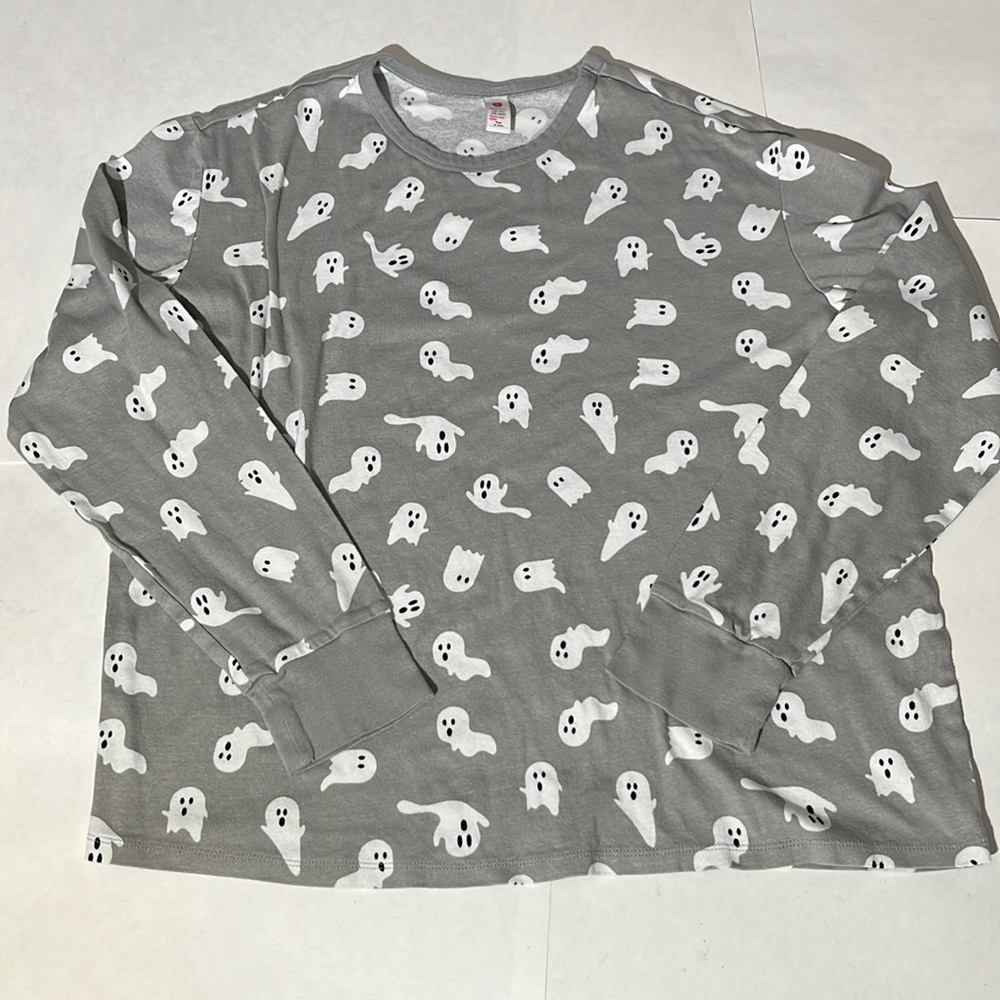 Target Mens spooky ghost halloween sleep shirt gray white long sleeved cotton